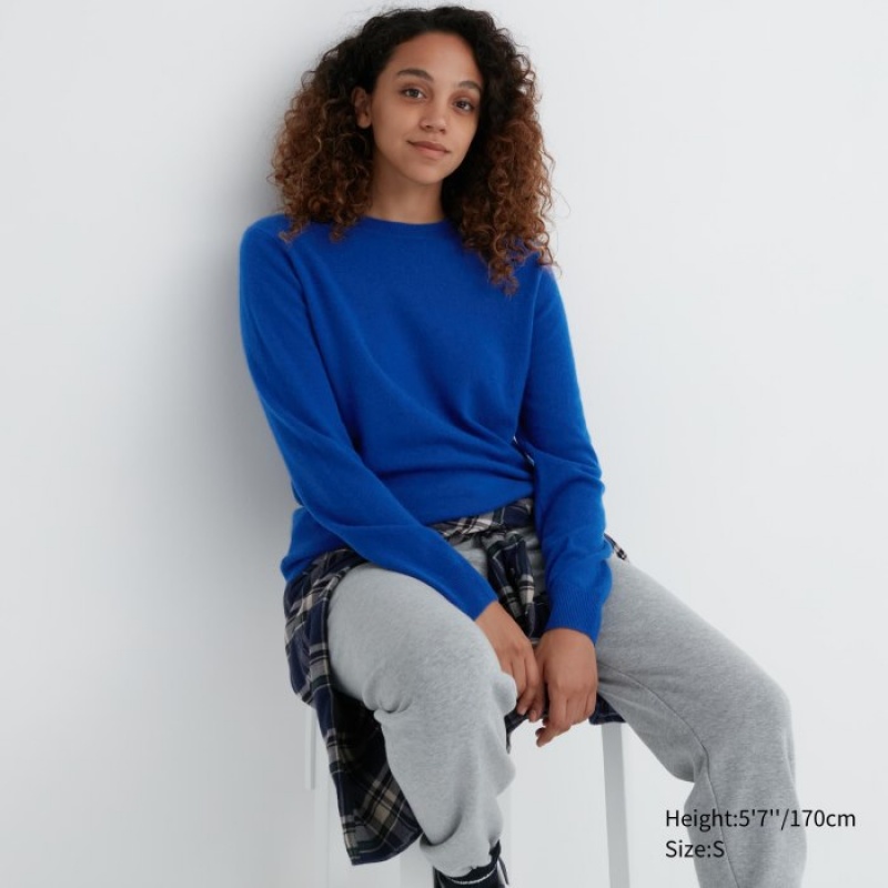 Uniqlo Cashmere Crew Neck Long-Sleeve Pullover Damen Blau | XLBM-54796