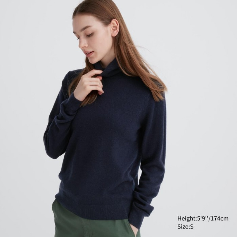 Uniqlo Cashmere Turtleneck Pullover Damen Navy | KDYG-14538