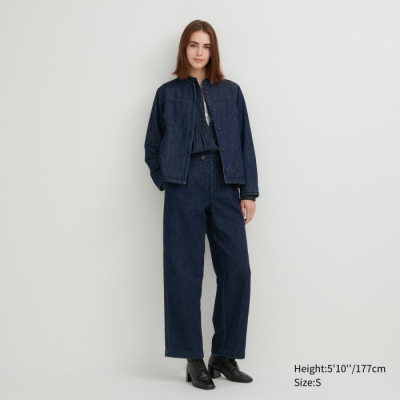 Uniqlo Denim Gepolstert Hemdjacken Damen Navy | IQBM-71405