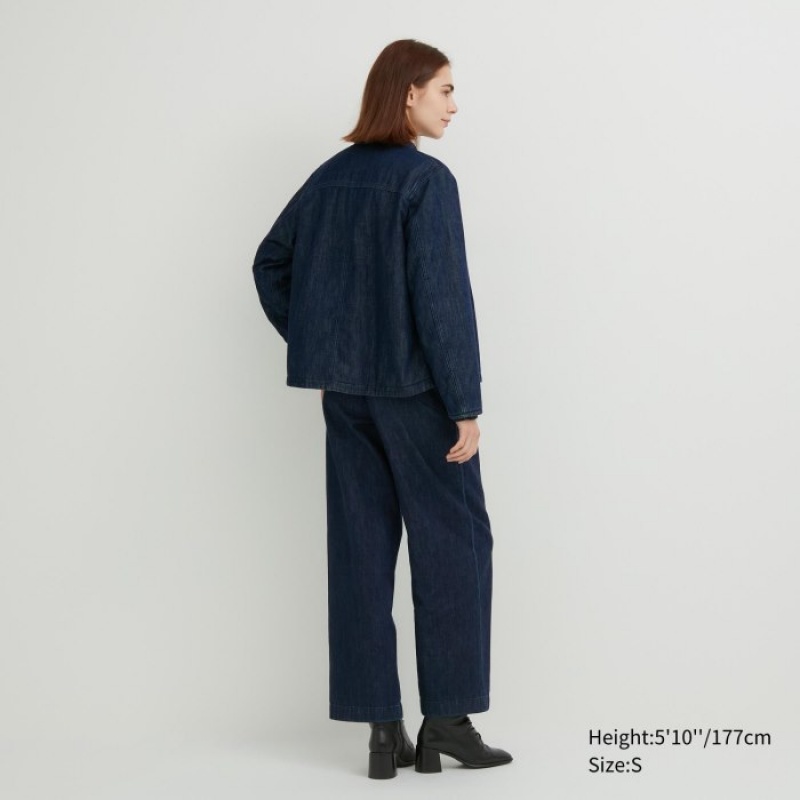 Uniqlo Denim Gepolstert Hemdjacken Damen Navy | IQBM-71405