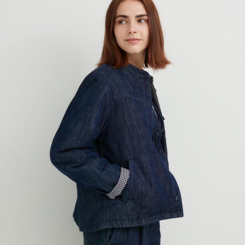 Uniqlo Denim Gepolstert Hemdjacken Damen Navy | IQBM-71405