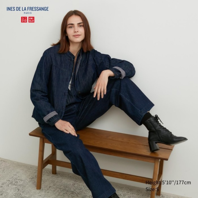 Uniqlo Denim Gepolstert Hemdjacken Damen Navy | IQBM-71405