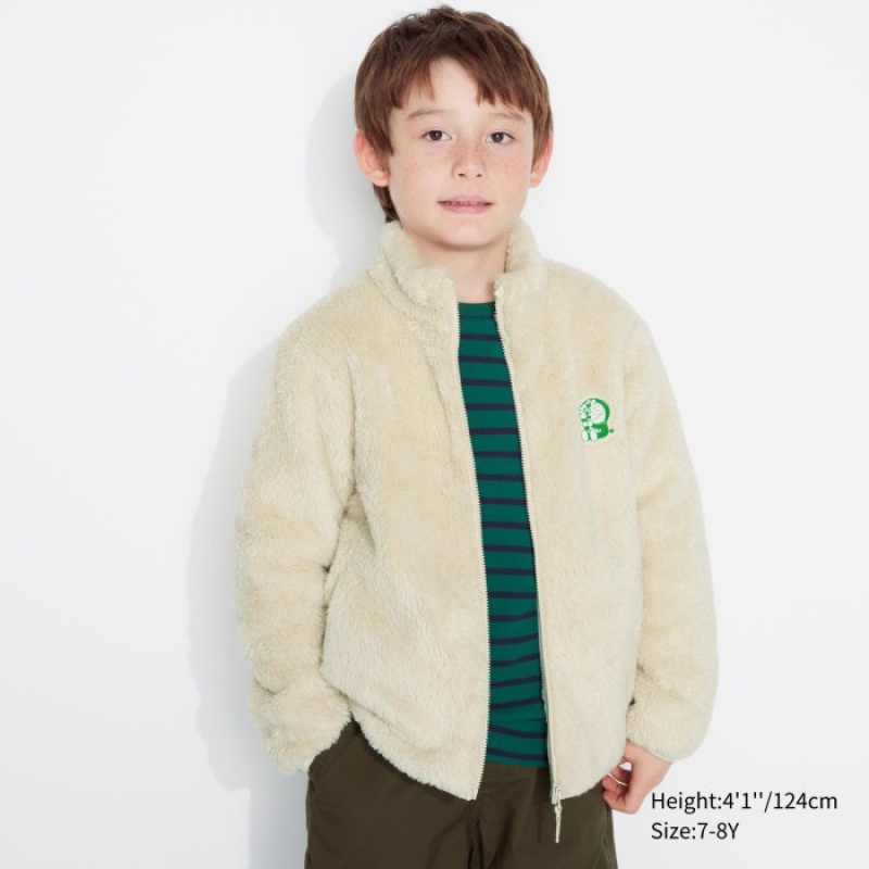 Uniqlo Doraemon Sustainability Mode Fluffy Yarn Fleece Full-Zip Jacken Kinder Natural | ISZL-06897