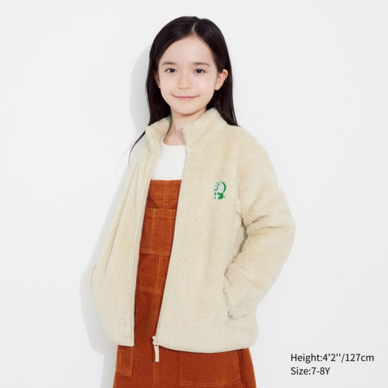 Uniqlo Doraemon Sustainability Mode Fluffy Yarn Fleece Full-Zip Jacken Kinder Natural | ZTOB-28953