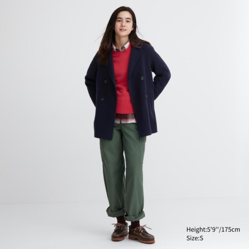 Uniqlo Double Face Kurzes Mäntel Damen Navy | BAUD-71482