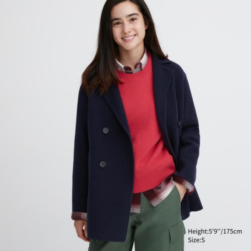 Uniqlo Double Face Kurzes Mäntel Damen Navy | BAUD-71482