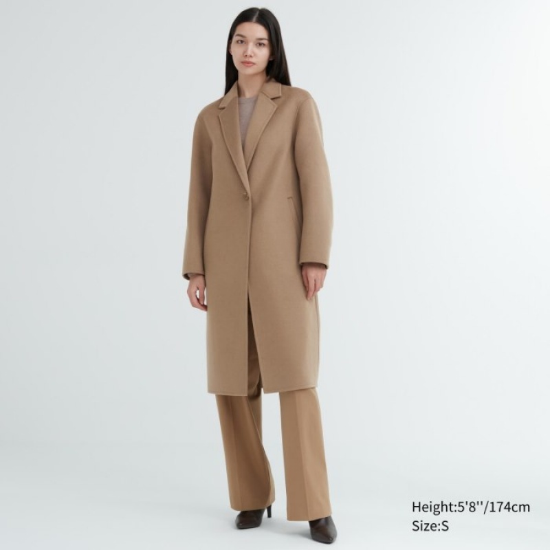 Uniqlo Double Face Long Mäntel Damen Natural | HFLW-26147