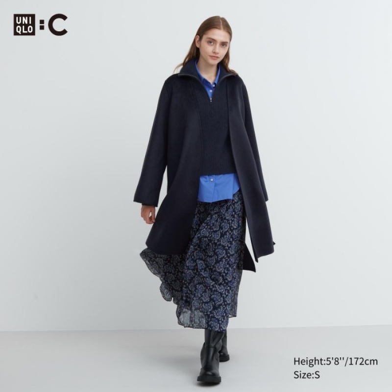 Uniqlo Double Face Wrap Mäntel Damen Navy | JKLM-95204