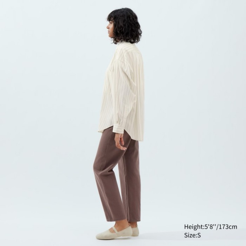 Uniqlo Draped Gestreift Long-Sleeve Hemd Damen Natural | VBNJ-16504