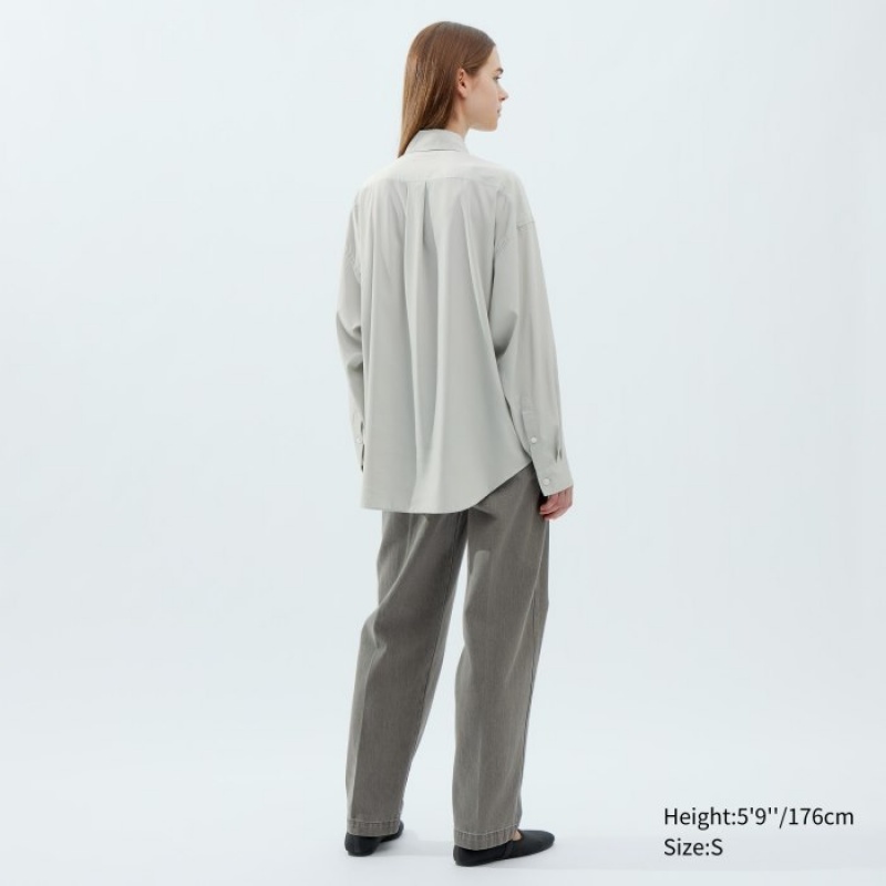 Uniqlo Draped Long-Sleeve Hemd Damen Schwarz | ADVZ-87961