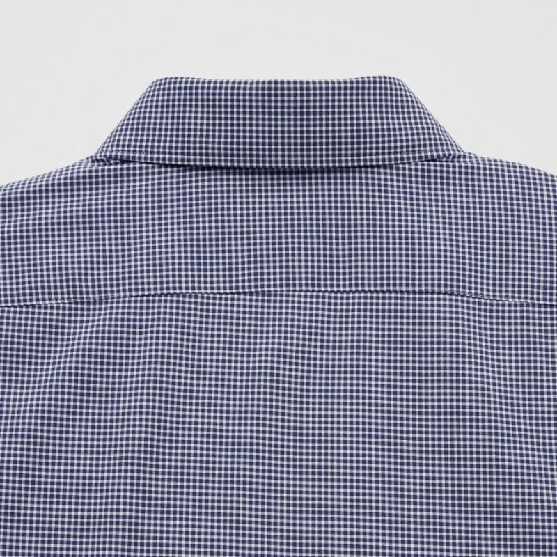 Uniqlo Easy Care Checked Stretch Slim-Fit Long-Sleeve Dress Shirts Herren Navy | VABL-27163