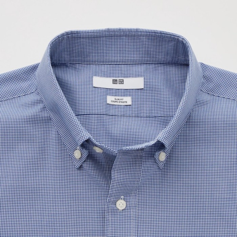 Uniqlo Easy Care Checked Stretch Slim-Fit Long-Sleeve Dress Shirts Herren Blau | ZQJO-75826