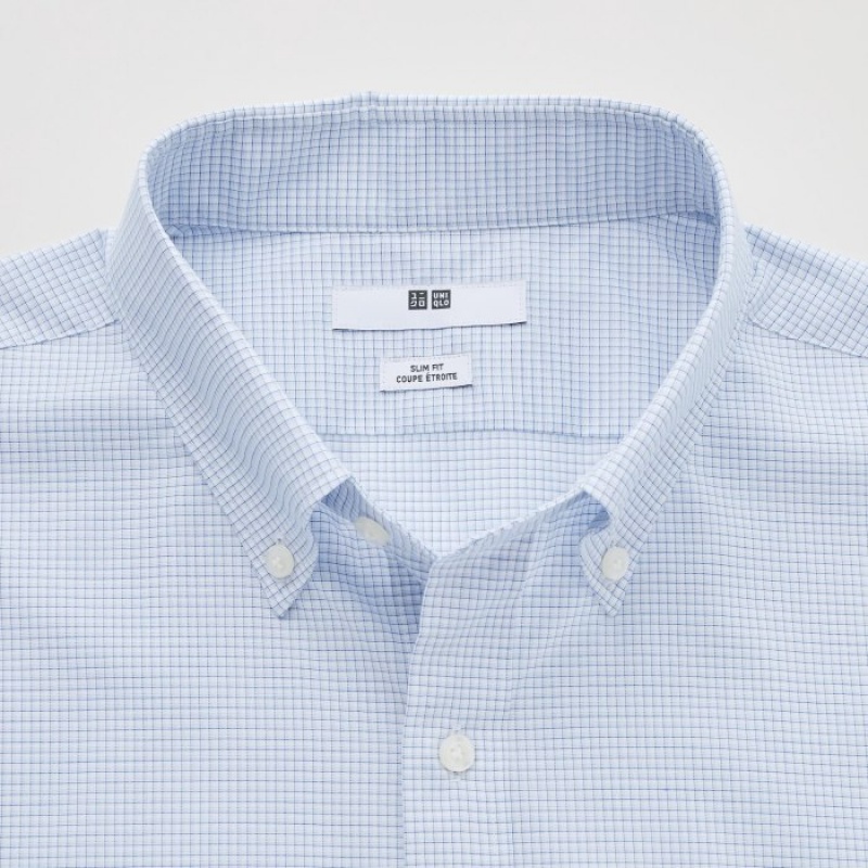 Uniqlo Easy Care Checked Stretch Slim-Fit Long-Sleeve Dress Shirts Herren Blau | XEUS-43987