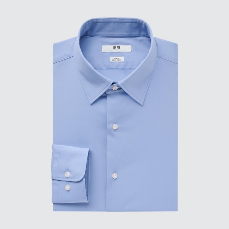 Uniqlo Easy Care Stretch Slim-Fit Long-Sleeve Dress Shirts Herren Blau | GYFM-65081