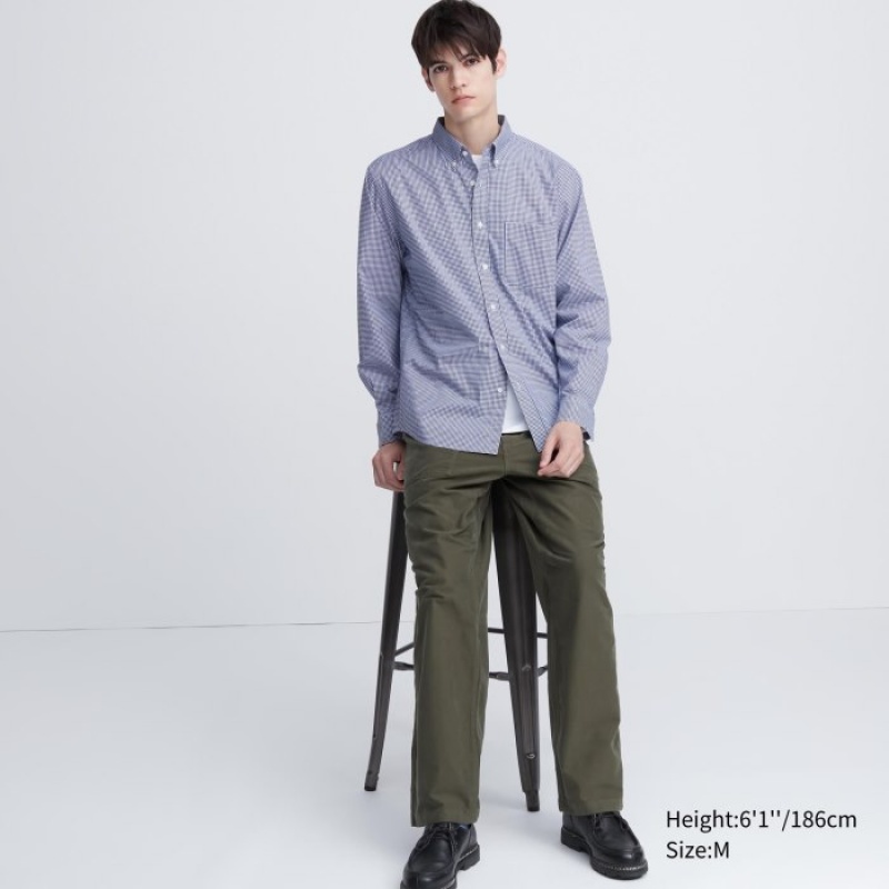 Uniqlo Extra Fine Baumwoll Broadcloth Checked Casual Shirts Damen Blau | KTAF-98170