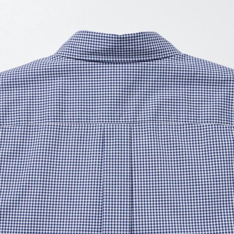 Uniqlo Extra Fine Baumwoll Broadcloth Checked Casual Shirts Damen Blau | KTAF-98170