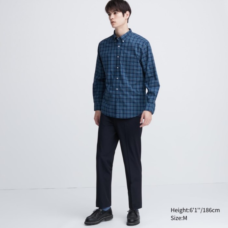 Uniqlo Extra Fine Baumwoll Broadcloth Checked Casual Shirts Herren Blau | UMRW-96432