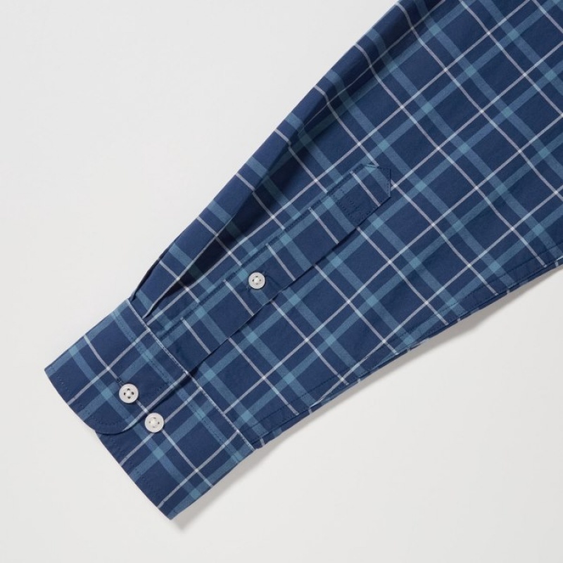 Uniqlo Extra Fine Baumwoll Broadcloth Checked Casual Shirts Herren Blau | UMRW-96432