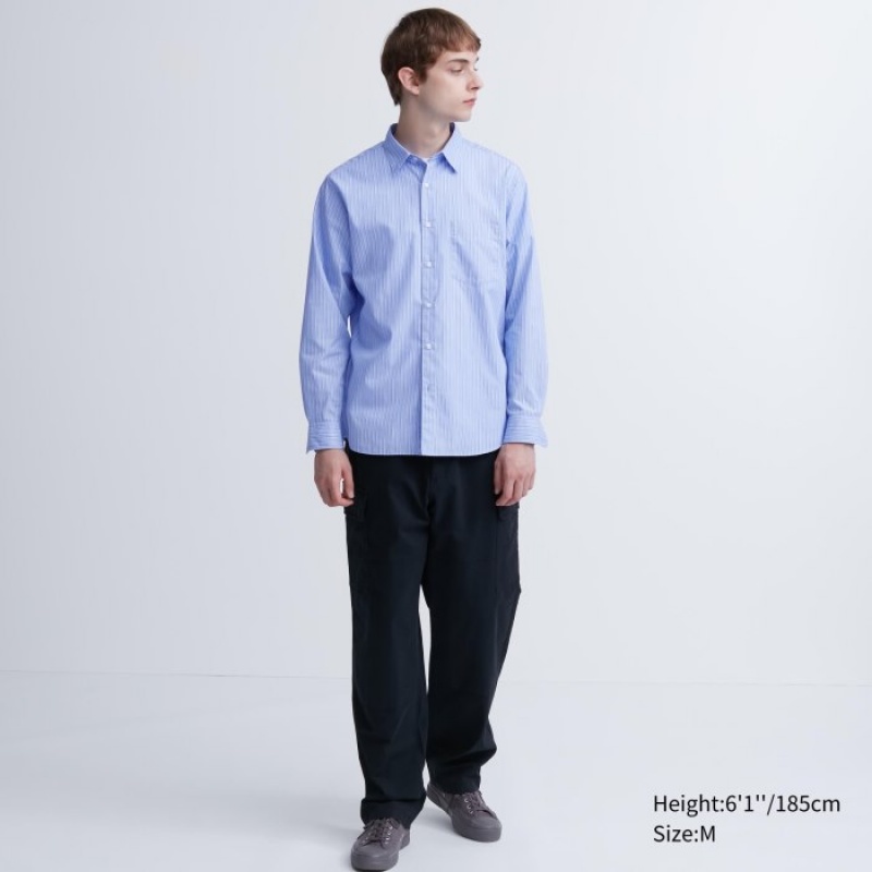 Uniqlo Extra Fine Baumwoll Broadcloth Gestreift Casual Shirts Herren Blau | DEQL-19803