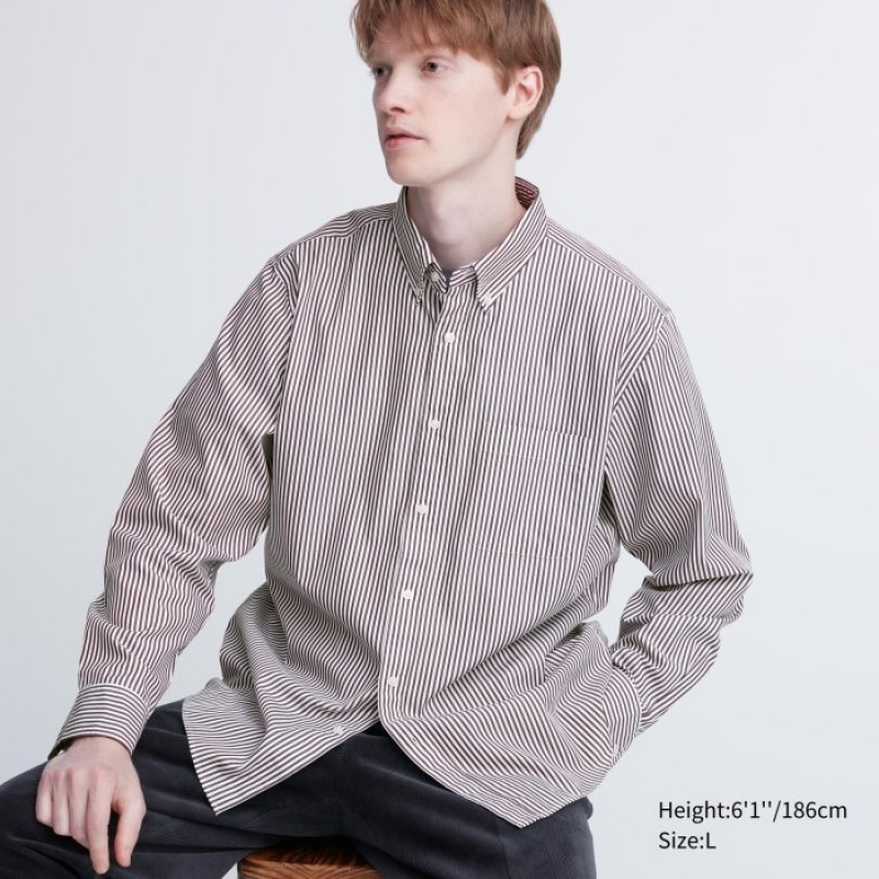 Uniqlo Extra Fine Baumwoll Broadcloth Gestreift Casual Shirts Herren Braun | NUBX-38401