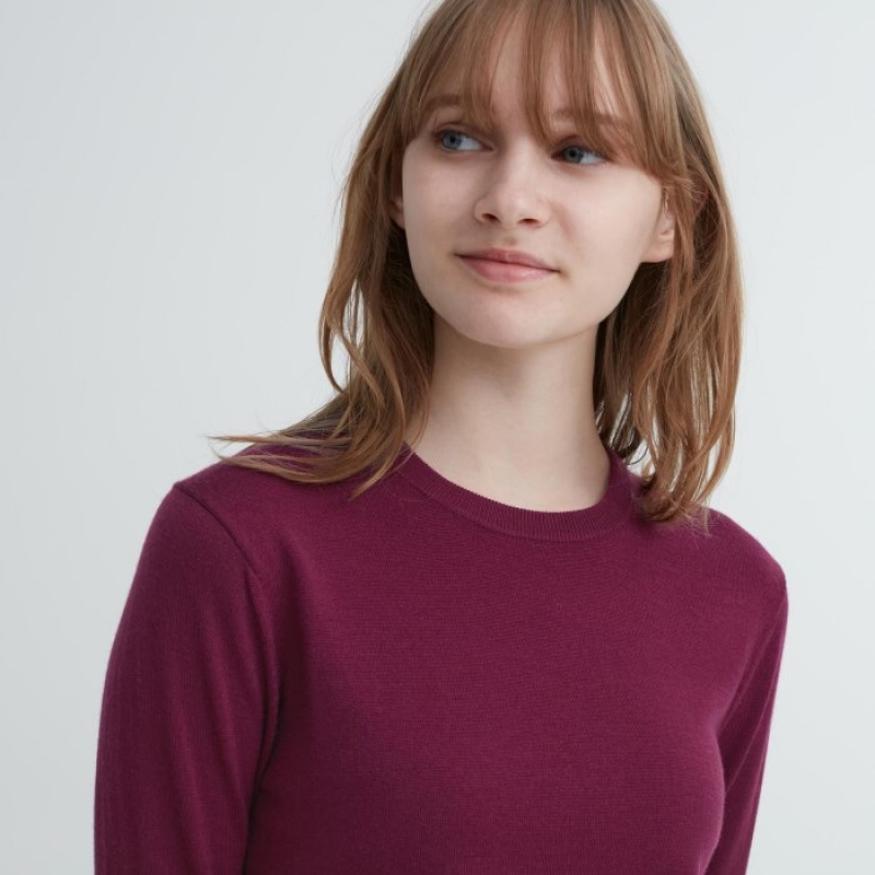 Uniqlo Extra Fine Merino Crew Neck Long-Sleeve Pullover Damen Weiß | YTMH-17063