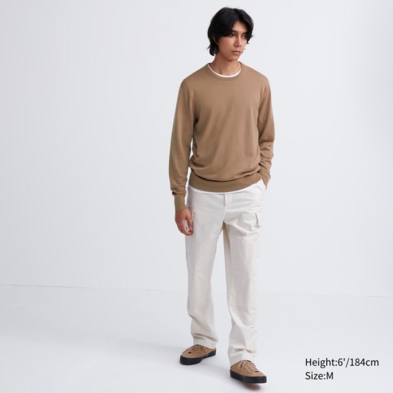 Uniqlo Extra Fine Merino Crew Neck Long-Sleeve Pullover Damen Natural | KMCE-71450