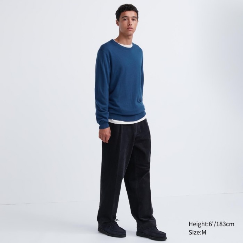 Uniqlo Extra Fine Merino Crew Neck Long-Sleeve Pullover Herren Navy | GUAK-85672