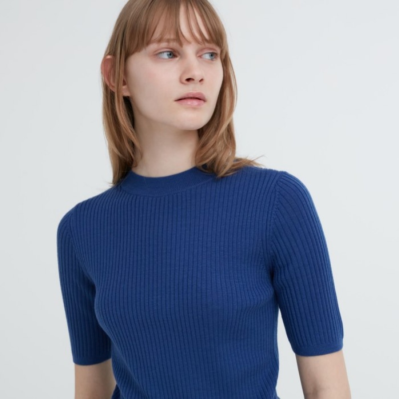 Uniqlo Extra Fine Merino Gerippt Mock Neck Half-Sleeve Pullover Damen Grau | STWO-71320