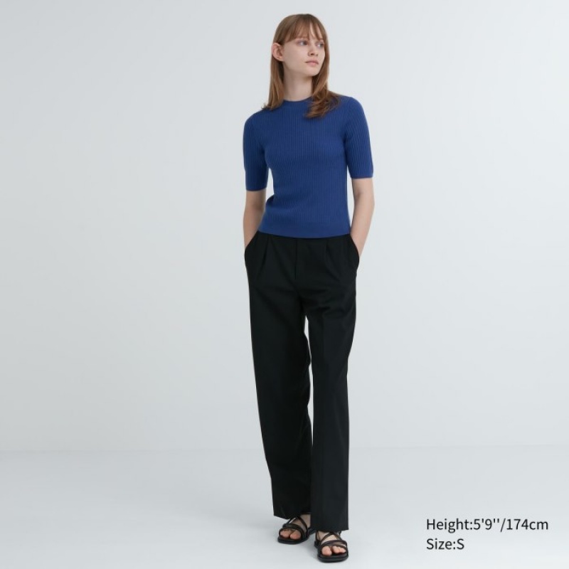 Uniqlo Extra Fine Merino Gerippt Mock Neck Half-Sleeve Pullover Damen Weiß | IAMB-82109