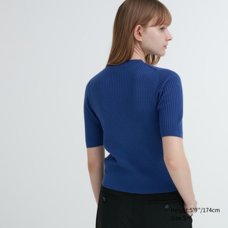 Uniqlo Extra Fine Merino Gerippt Mock Neck Half-Sleeve Pullover Damen Weiß | IAMB-82109