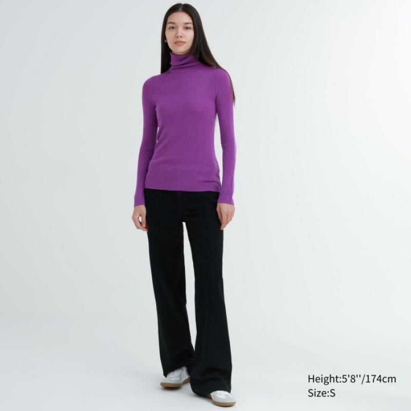 Uniqlo Extra Fine Merino Gerippt Turtleneck Long-Sleeve Pullover Damen Grün | OTAS-06412