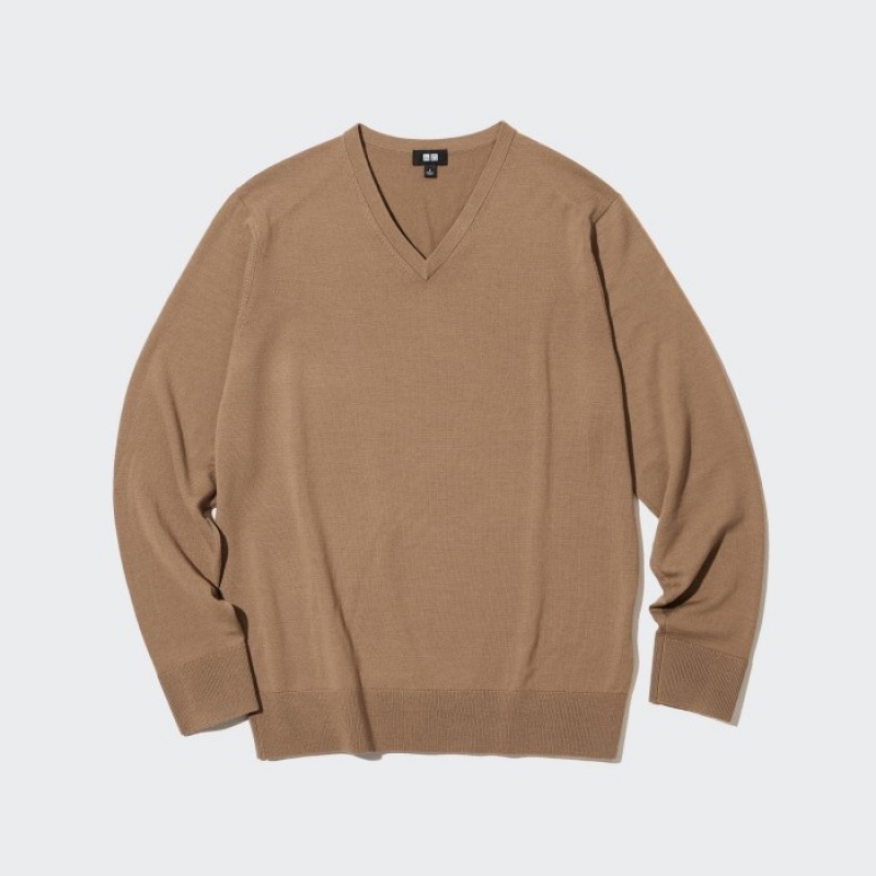 Uniqlo Extra Fine Merino V-Neck Long-Sleeve Pullover Herren Wine | DNYQ-13249