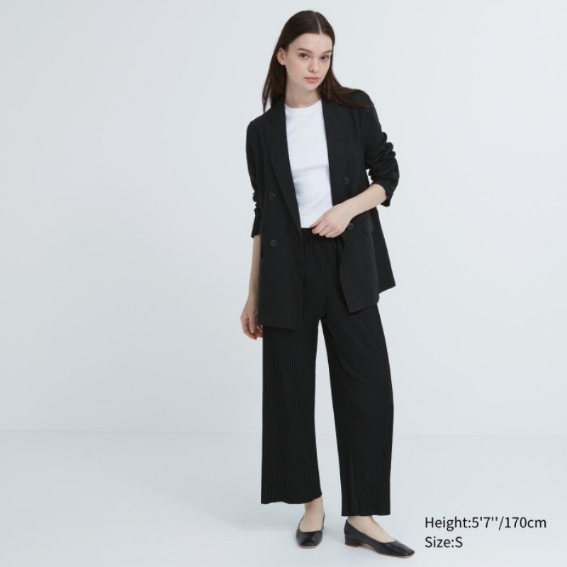 Uniqlo Falten Gerade Hose Damen Schwarz | XPNY-85612