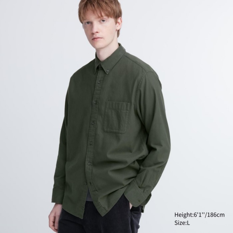 Uniqlo Flannel Casual Shirts Herren Olivgrün | MUFT-78432