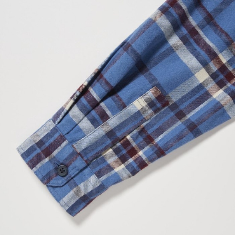 Uniqlo Flannel Checked Casual Shirts Herren Blau | FDAV-62319