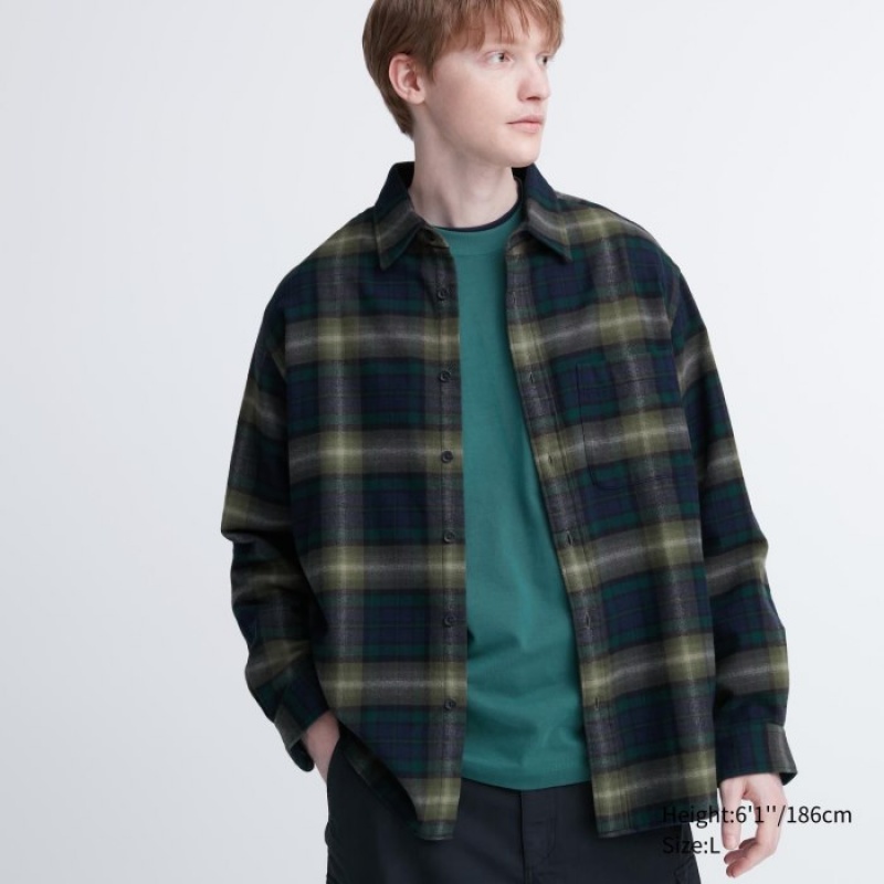 Uniqlo Flannel Checked Casual Shirts Herren Dunkelgrün | EKOY-29835