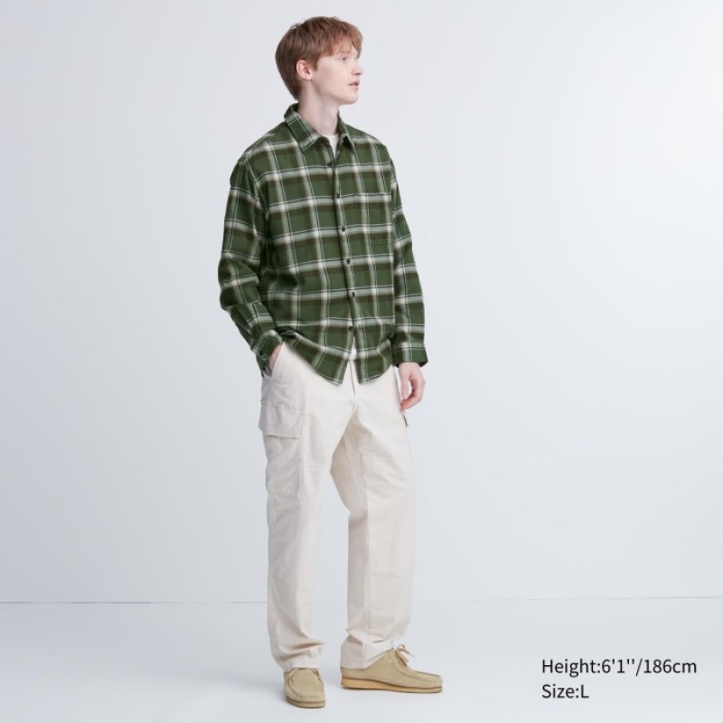 Uniqlo Flannel Checked Casual Shirts Herren Olivgrün | AHRD-39582