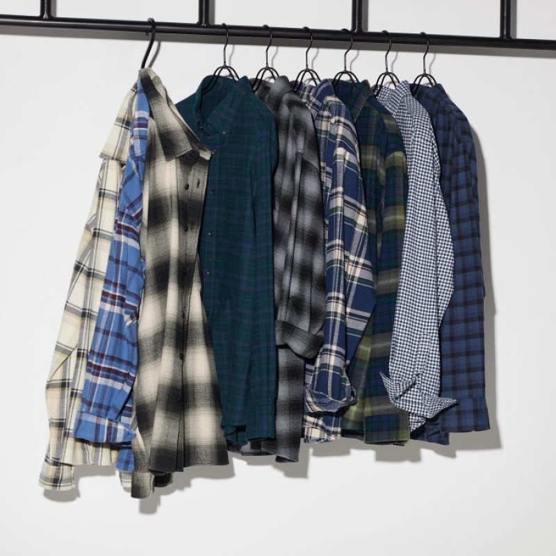 Uniqlo Flannel Checked Casual Shirts Herren Olivgrün | AHRD-39582