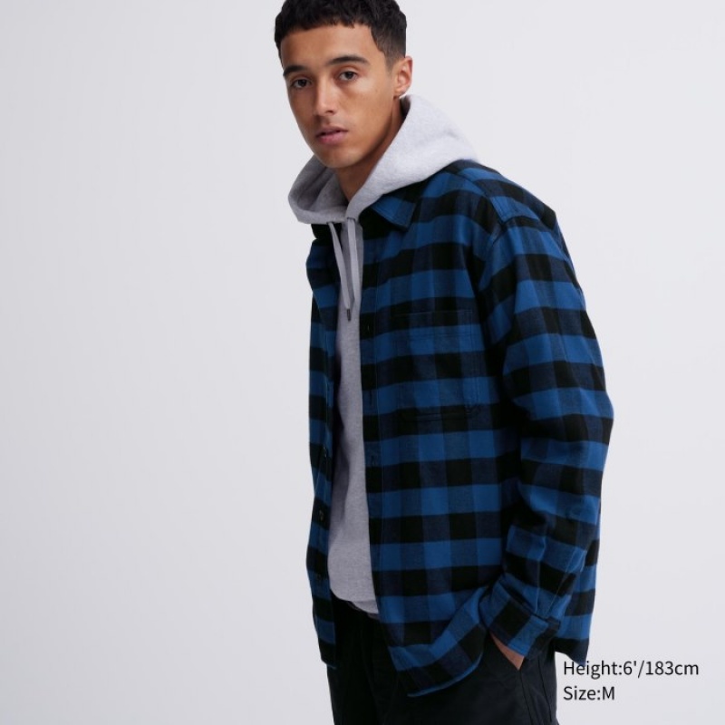 Uniqlo Flannel Checked Casual Shirts Herren Blau | PGKT-85902