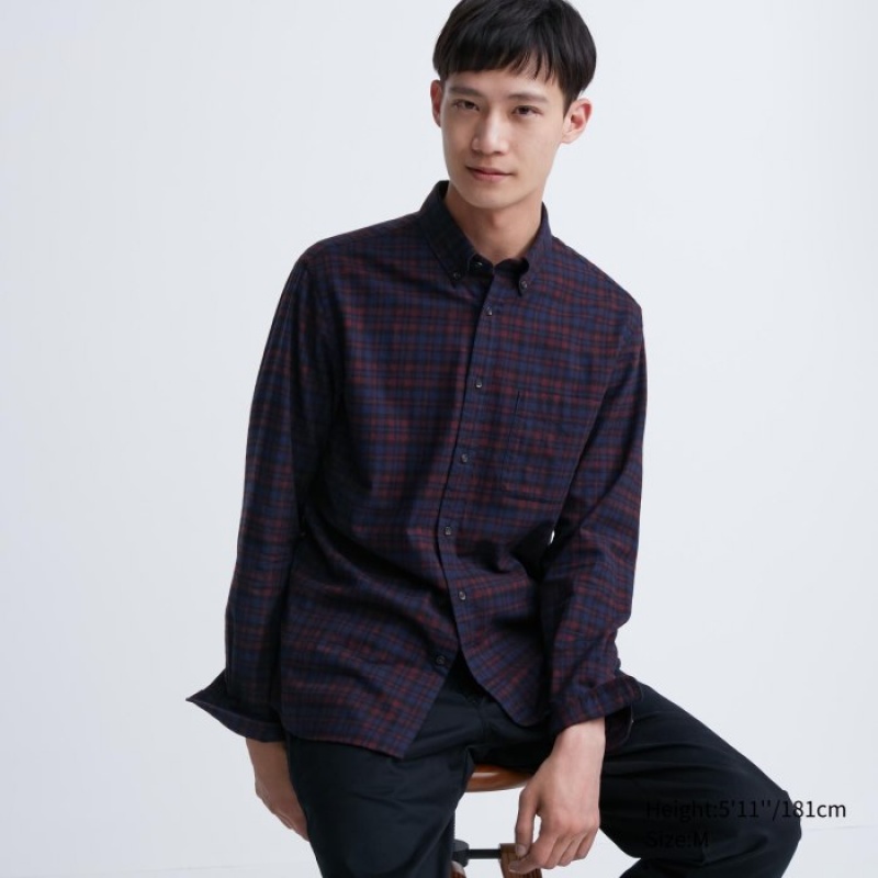 Uniqlo Flannel Checked Casual Shirts Herren Wine | CAYE-45962