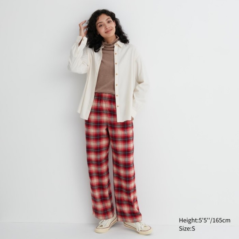 Uniqlo Flannel Checked Lounge Pants Damen Rot | OZMY-59281