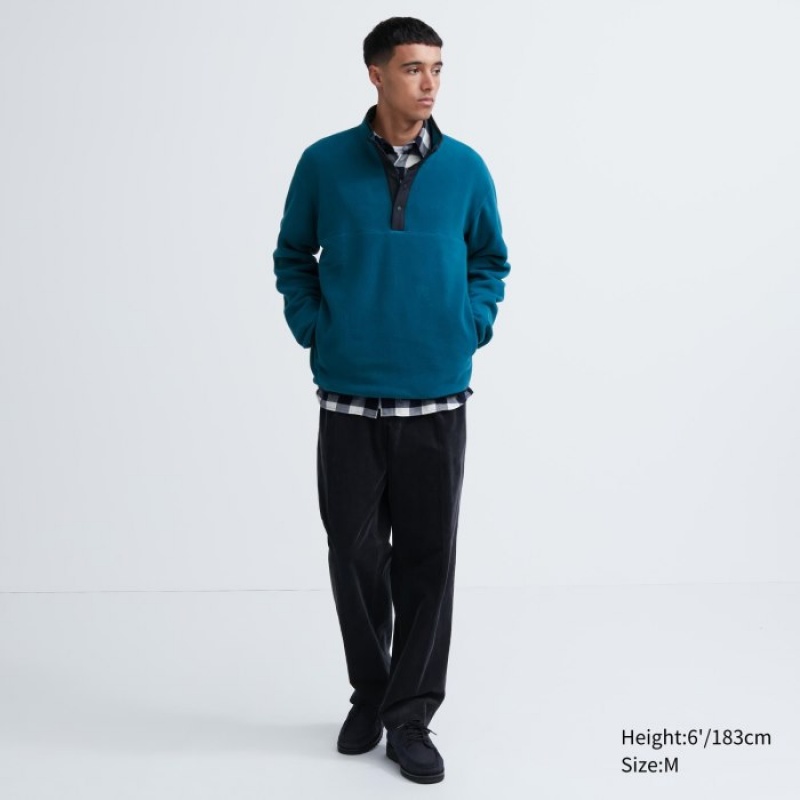 Uniqlo Fleece Button Up Long-Sleeve Pullover Herren Navy | KMUP-45732