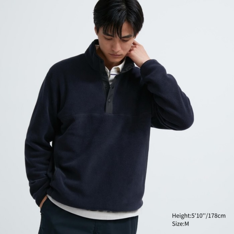 Uniqlo Fleece Button Up Long-Sleeve Pullover Herren Navy | KMUP-45732