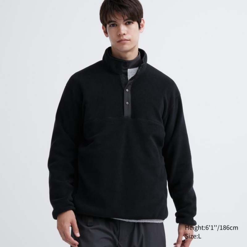 Uniqlo Fleece Button Up Long-Sleeve Pullover Herren Schwarz | XEQO-67290