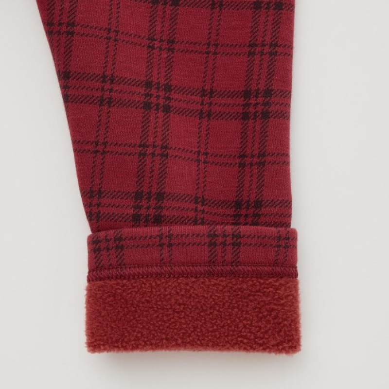 Uniqlo Fleece (Checked) Leggings Baby Rot | PEHC-67892