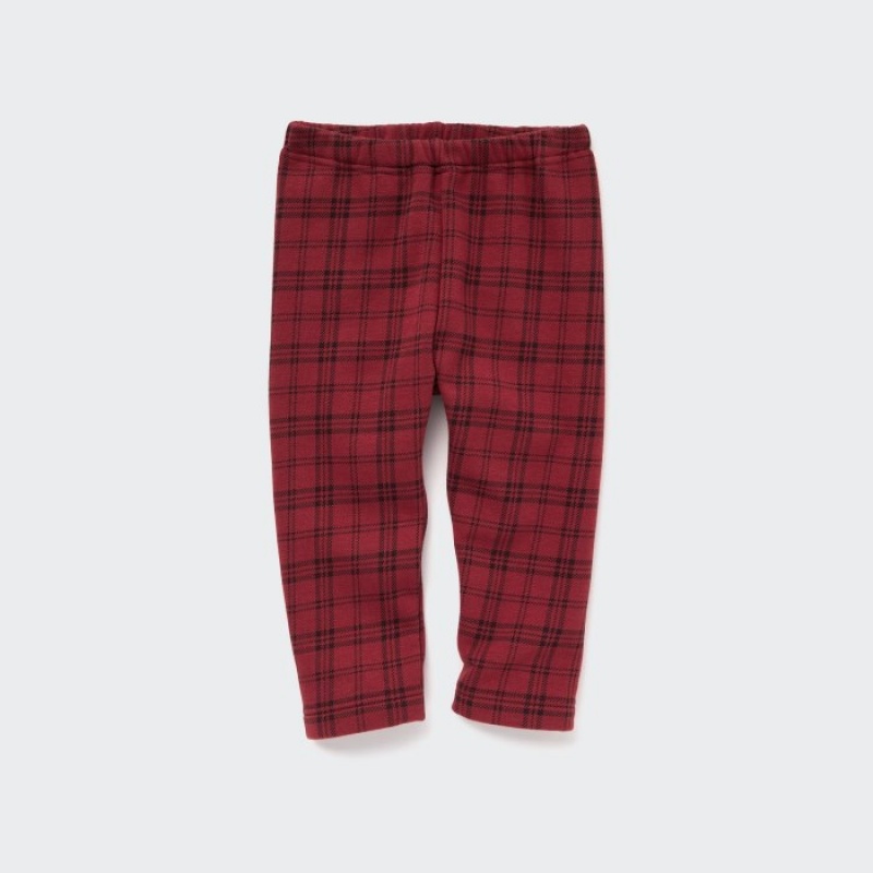 Uniqlo Fleece (Checked) Leggings Baby Rot | PEHC-67892