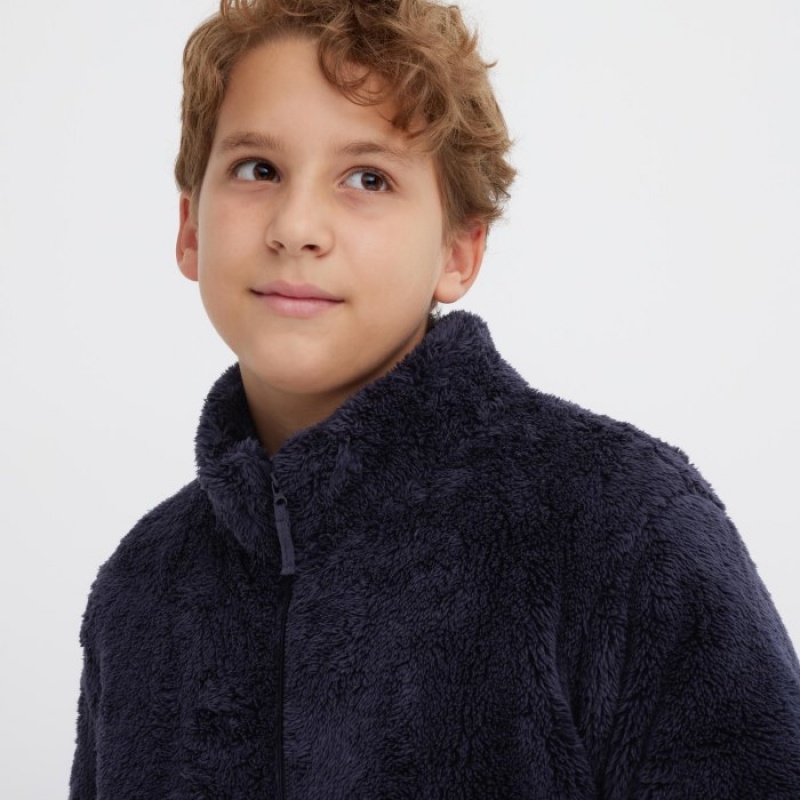 Uniqlo Fluffy Yarn Fleece Full-Zip Jacken Kinder Schwarz | YUOB-63274