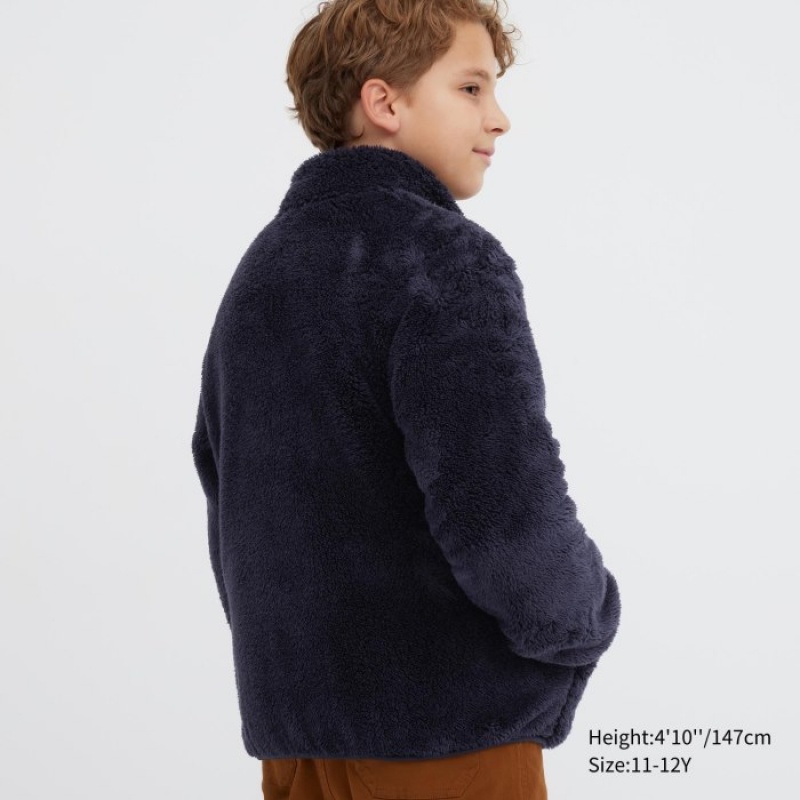 Uniqlo Fluffy Yarn Fleece Full-Zip Jacken Kinder Navy | NCSK-05324