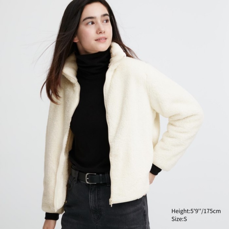 Uniqlo Fluffy Yarn Fleece Full-Zip Jacken Damen Weiß | ZWNG-20579