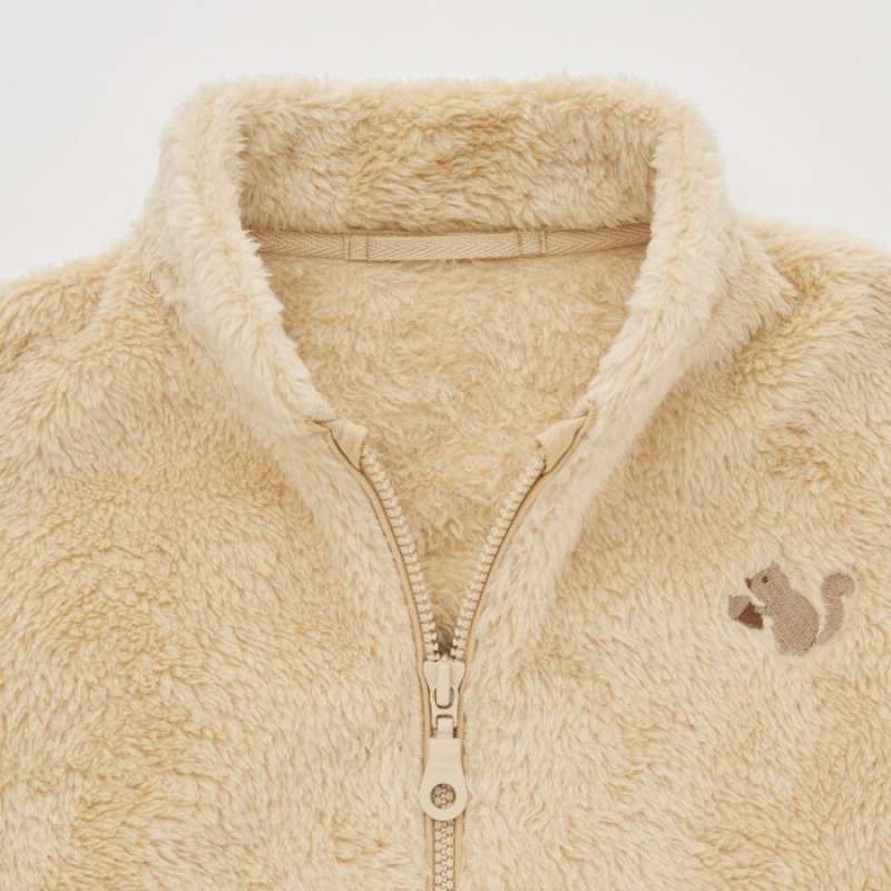 Uniqlo Fluffy Yarn Fleece Long-Sleeve Full-Zip (Embroidered) Jacken Baby Beige | BOKE-82960